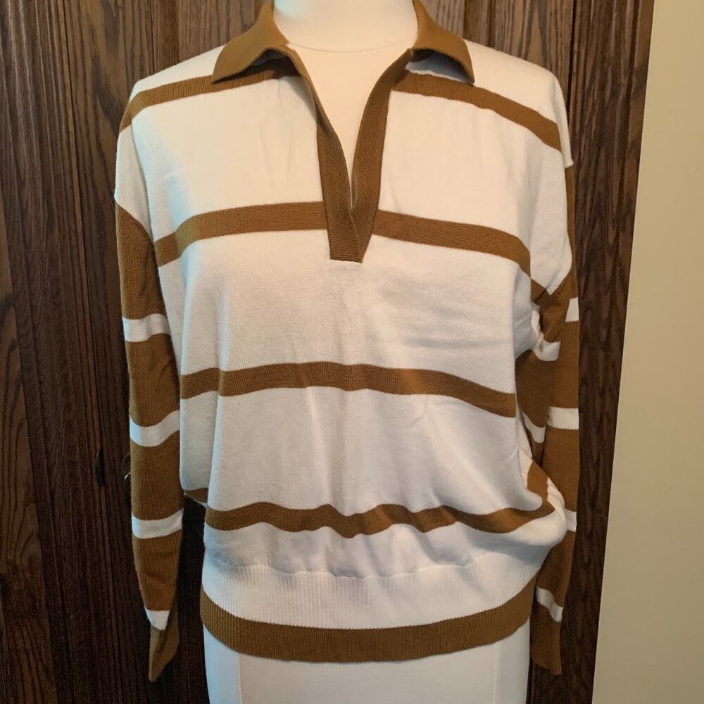 Lilysilk Polo Merino Wool Sweater Toffee/Ivory Large